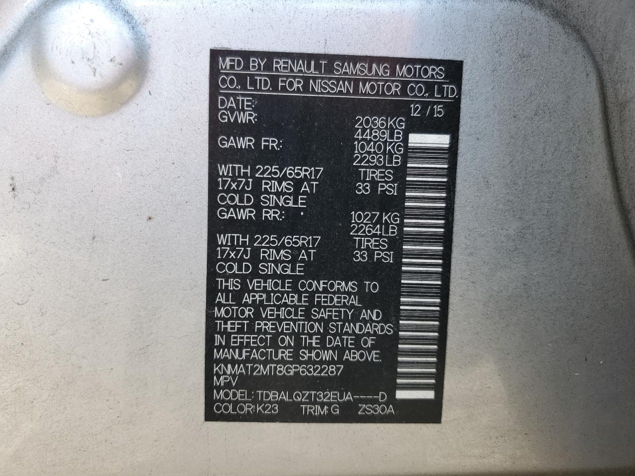 2016 Nissan Rogue S VIN: KNMAT2MT8GP632287 Lot: 84866115