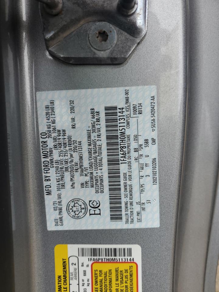 2021 Ford Mustang VIN: 1FA6P8TH0M5113144 Lot: 89631595