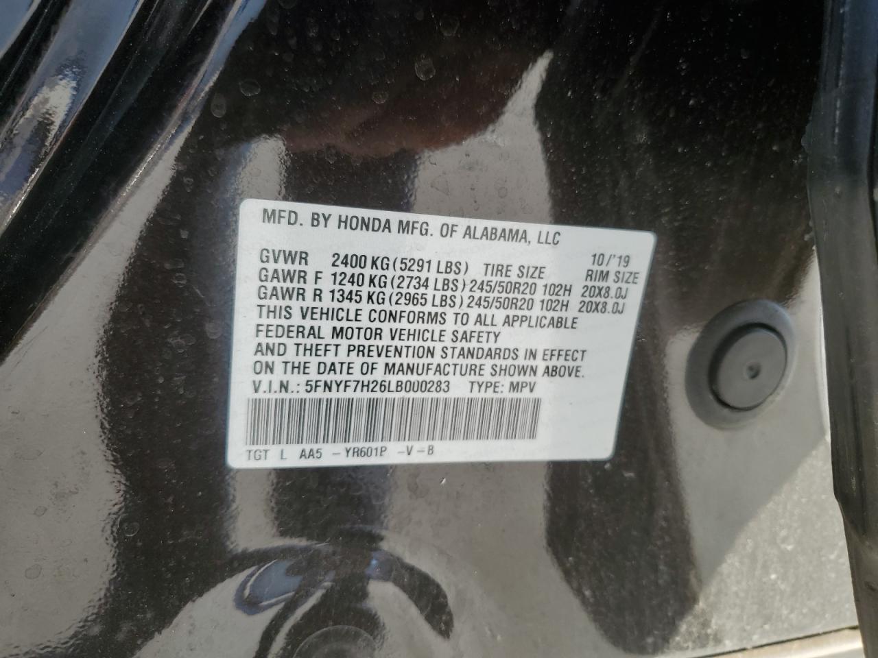 2020 Honda Passport Sport VIN: 5FNYF7H26LB000283 Lot: 82417075