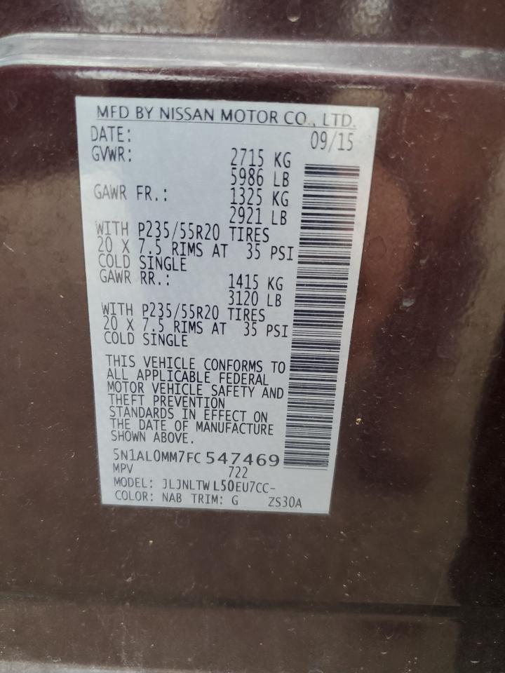 2015 Infiniti Qx60 VIN: 5N1AL0MM7FC547469 Lot: 84596975