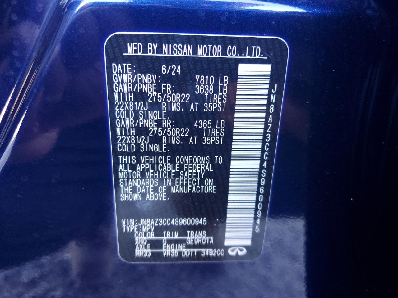 2025 Infiniti Qx80 Autograph VIN: JN8AZ3CC4S9600945 Lot: 85316555