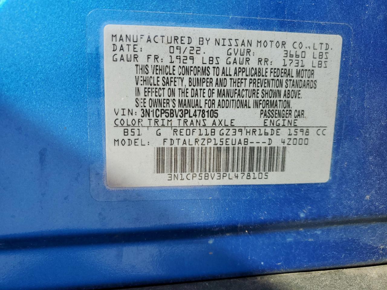 2023 Nissan Kicks S VIN: 3N1CP5BV3PL478105 Lot: 86187565