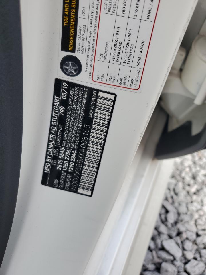 2019 Mercedes-Benz Amg Gt 53 VIN: WDD7X6BBXKA008105 Lot: 85184435