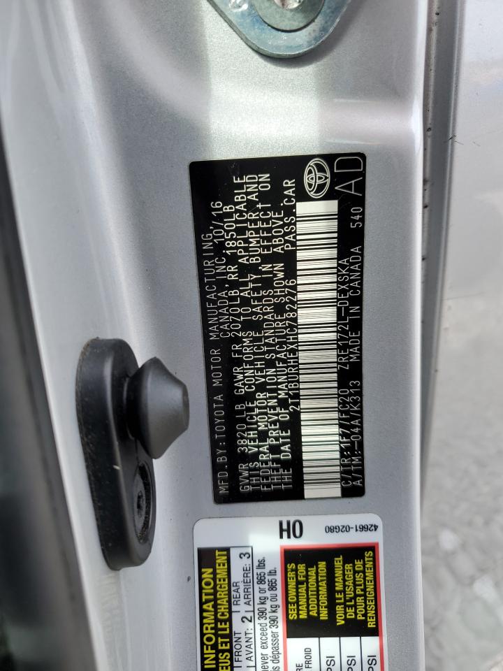 2017 Toyota Corolla L VIN: 2T1BURHEXHC782276 Lot: 82218405