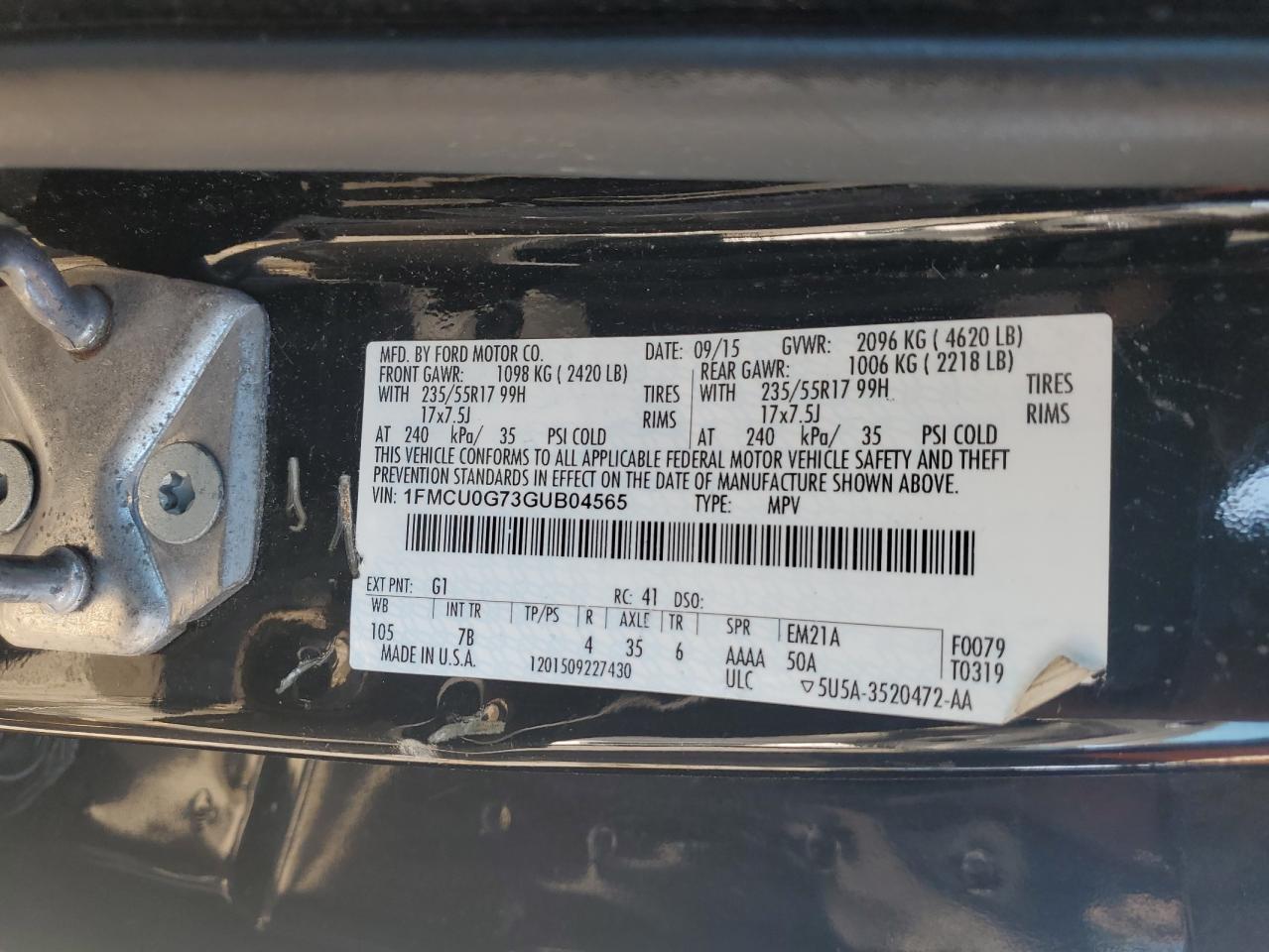 2016 Ford Escape Se VIN: 1FMCU0G73GUB04565 Lot: 89487355