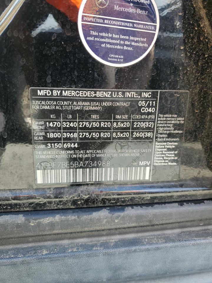 2011 Mercedes-Benz Gl 450 4Matic VIN: 4JGBF7BE5BA734988 Lot: 86531445