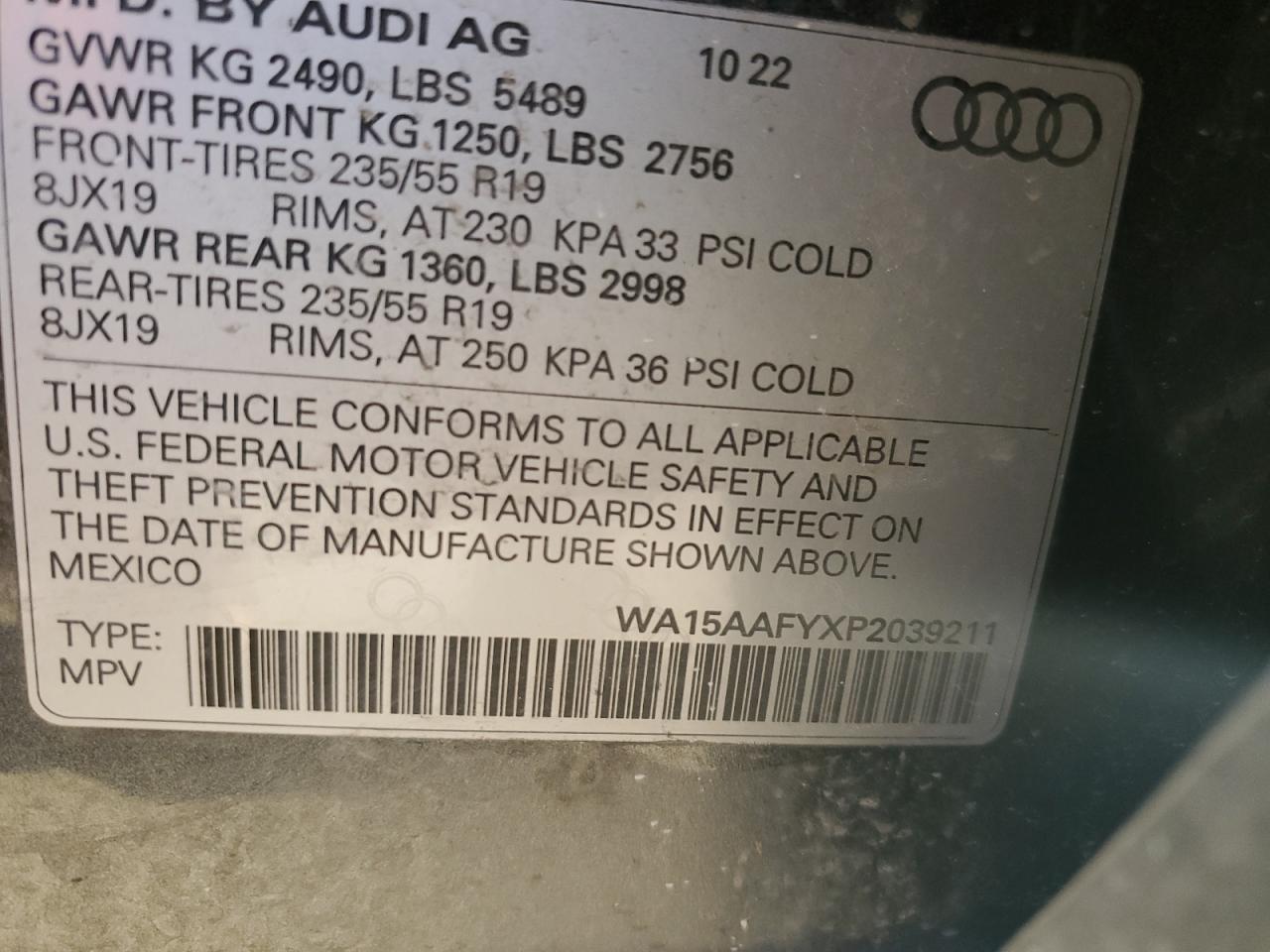 2023 Audi Q5 Sportback Prm Pls 45 VIN: WA15AAFYXP2039211 Lot: 85008915