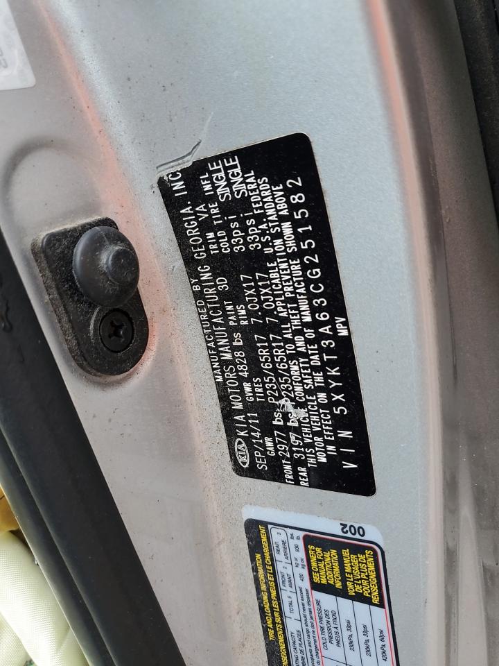 2012 Kia Sorento Base VIN: 5XYKT3A63CG251582 Lot: 85363285