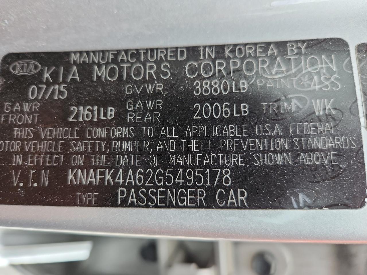 2016 Kia Forte Lx VIN: KNAFK4A62G5495178 Lot: 85168355