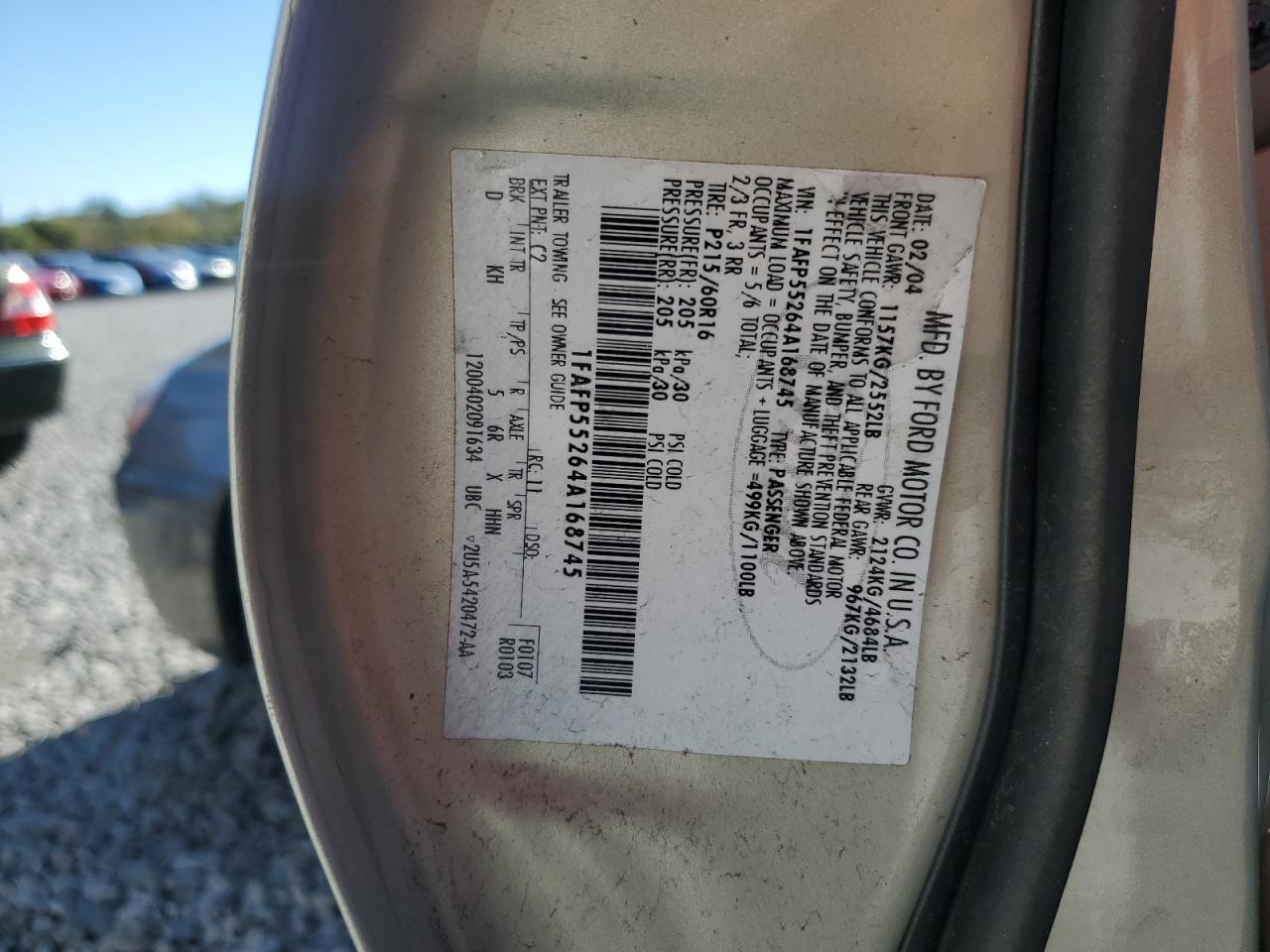 2004 Ford Taurus Ses VIN: 1FAFP55264A168745 Lot: 84552685