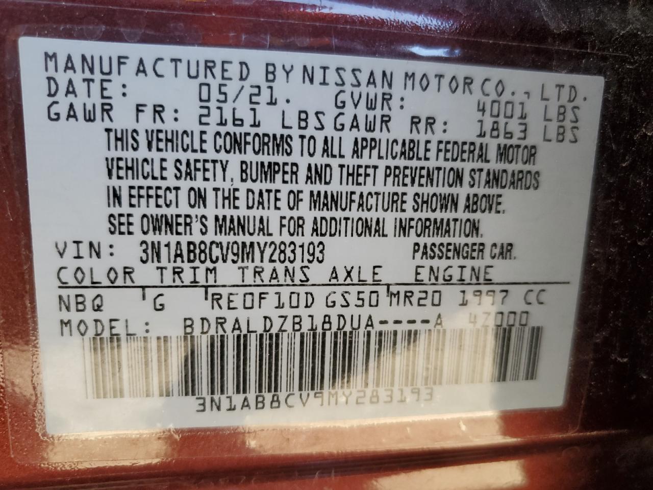 2021 Nissan Sentra Sv VIN: 3N1AB8CV9MY283193 Lot: 82336015