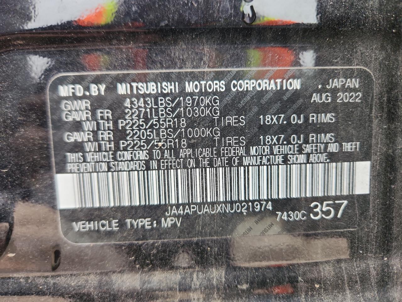 2022 Mitsubishi Outlander Sport Es VIN: JA4APUAUXNU021974 Lot: 82761525