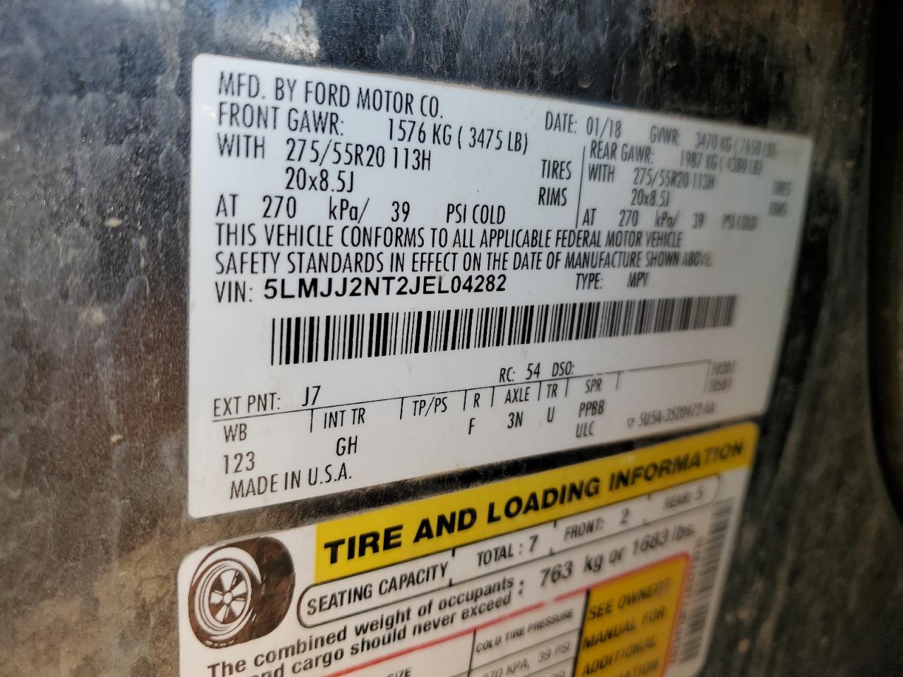 2018 Lincoln Navigator Premiere VIN: 5LMJJ2NT2JEL04282 Lot: 86847865