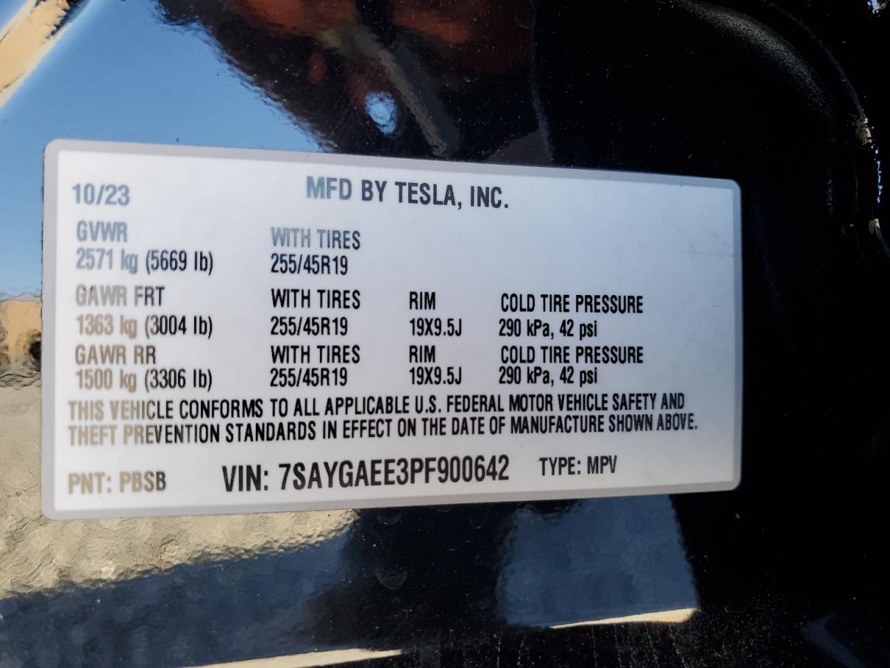 2023 Tesla Model Y VIN: 7SAYGAEE3PF900642 Lot: 86491075