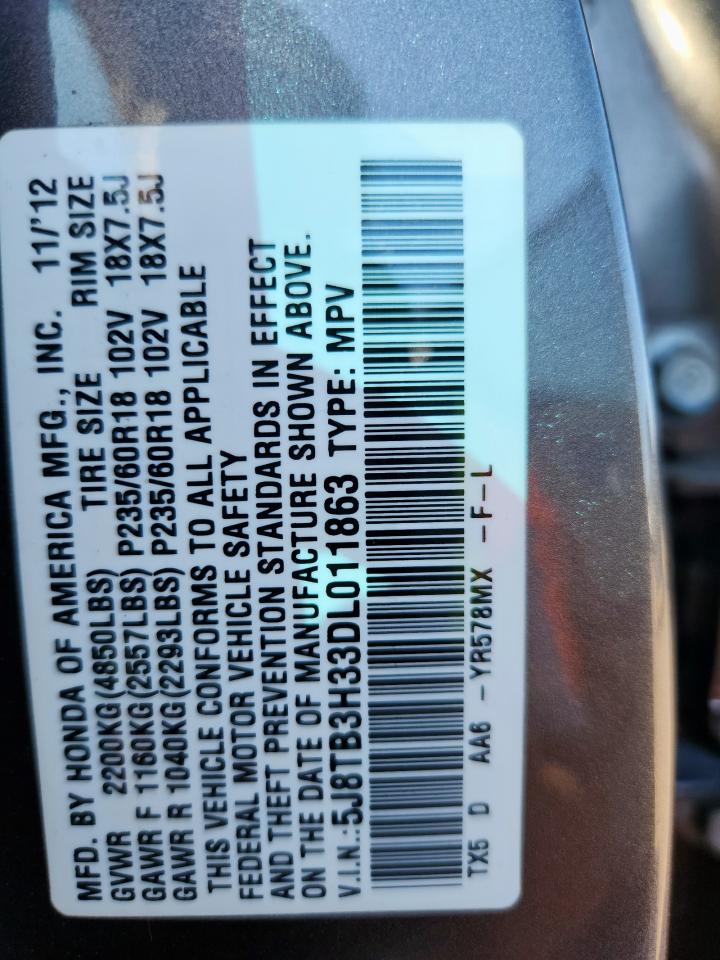 2013 Acura Rdx VIN: 5J8TB3H33DL011863 Lot: 91107985