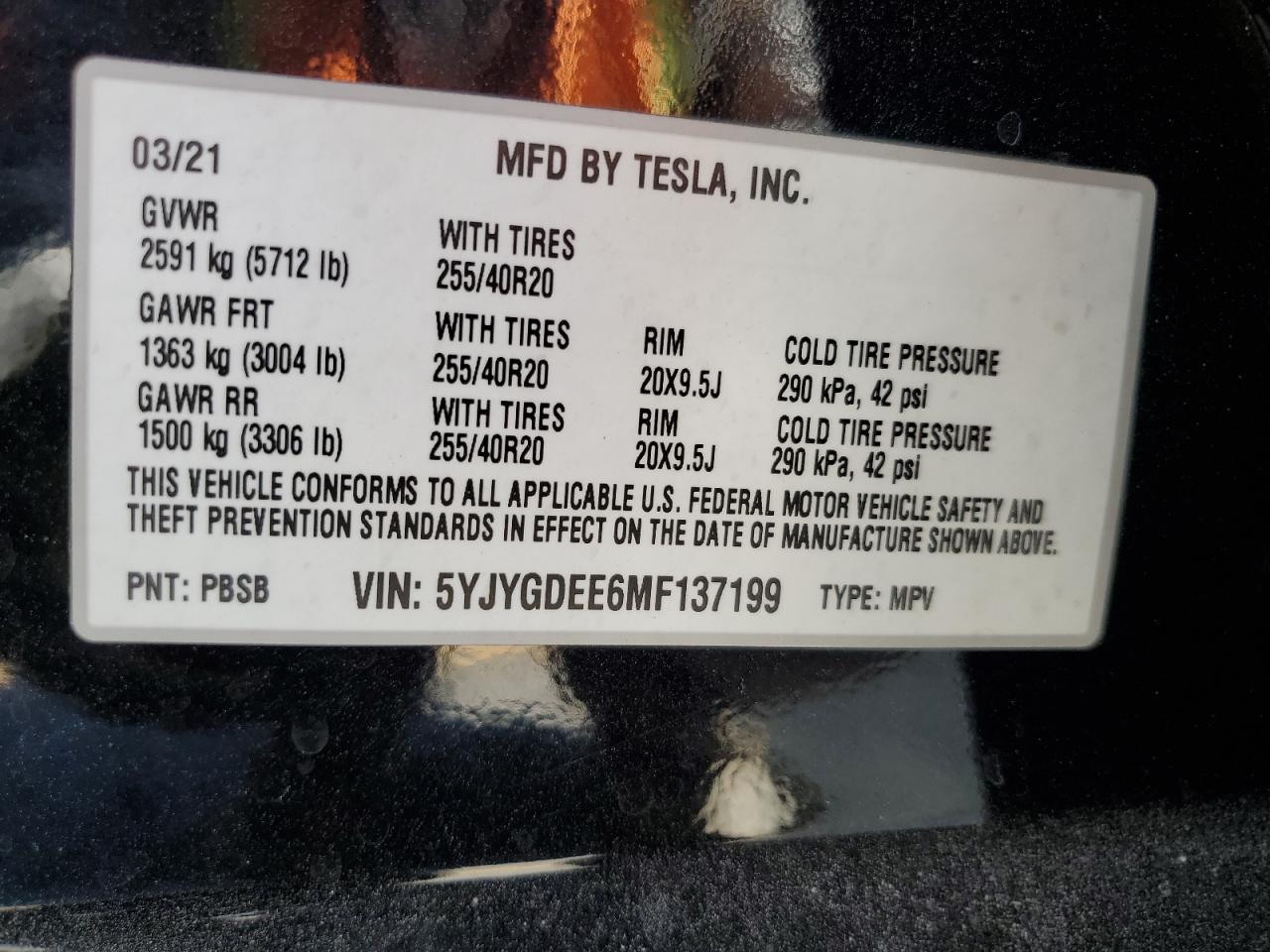 2021 Tesla Model Y VIN: 5YJYGDEE6MF137199 Lot: 82354925