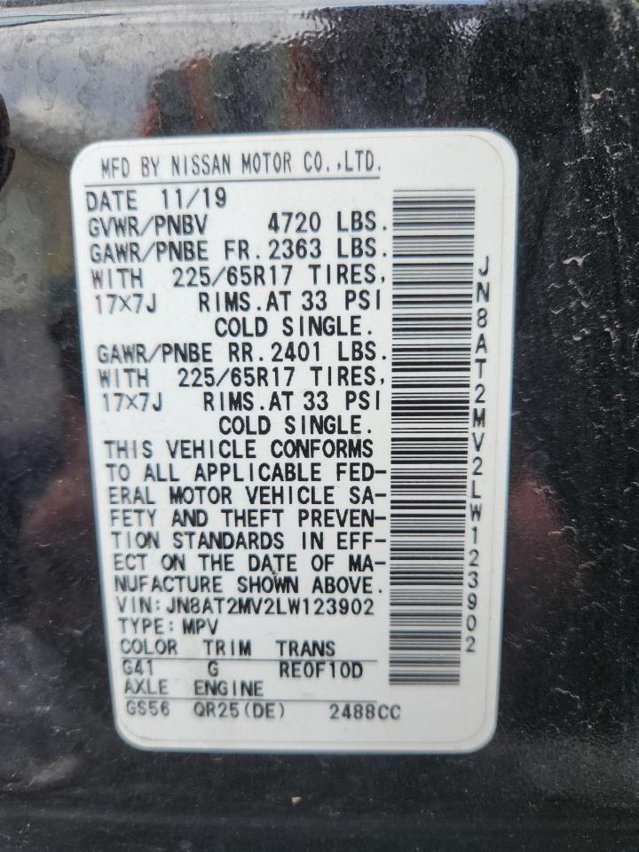 2020 Nissan Rogue S VIN: JN8AT2MV2LW123902 Lot: 82321065