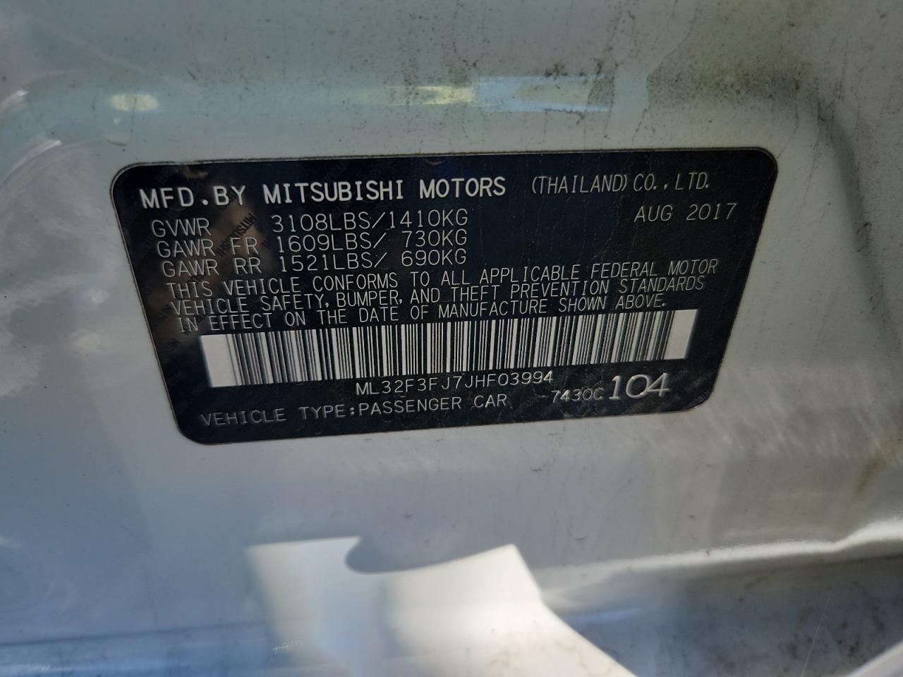 2018 Mitsubishi Mirage G4 Es VIN: ML32F3FJ7JHF03994 Lot: 89469345