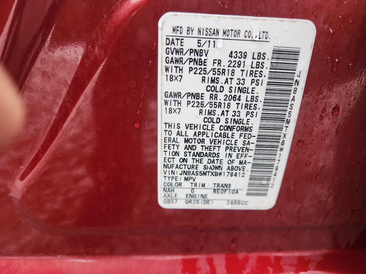 2011 Nissan Rogue S VIN: JN8AS5MTXBW179412 Lot: 90504945