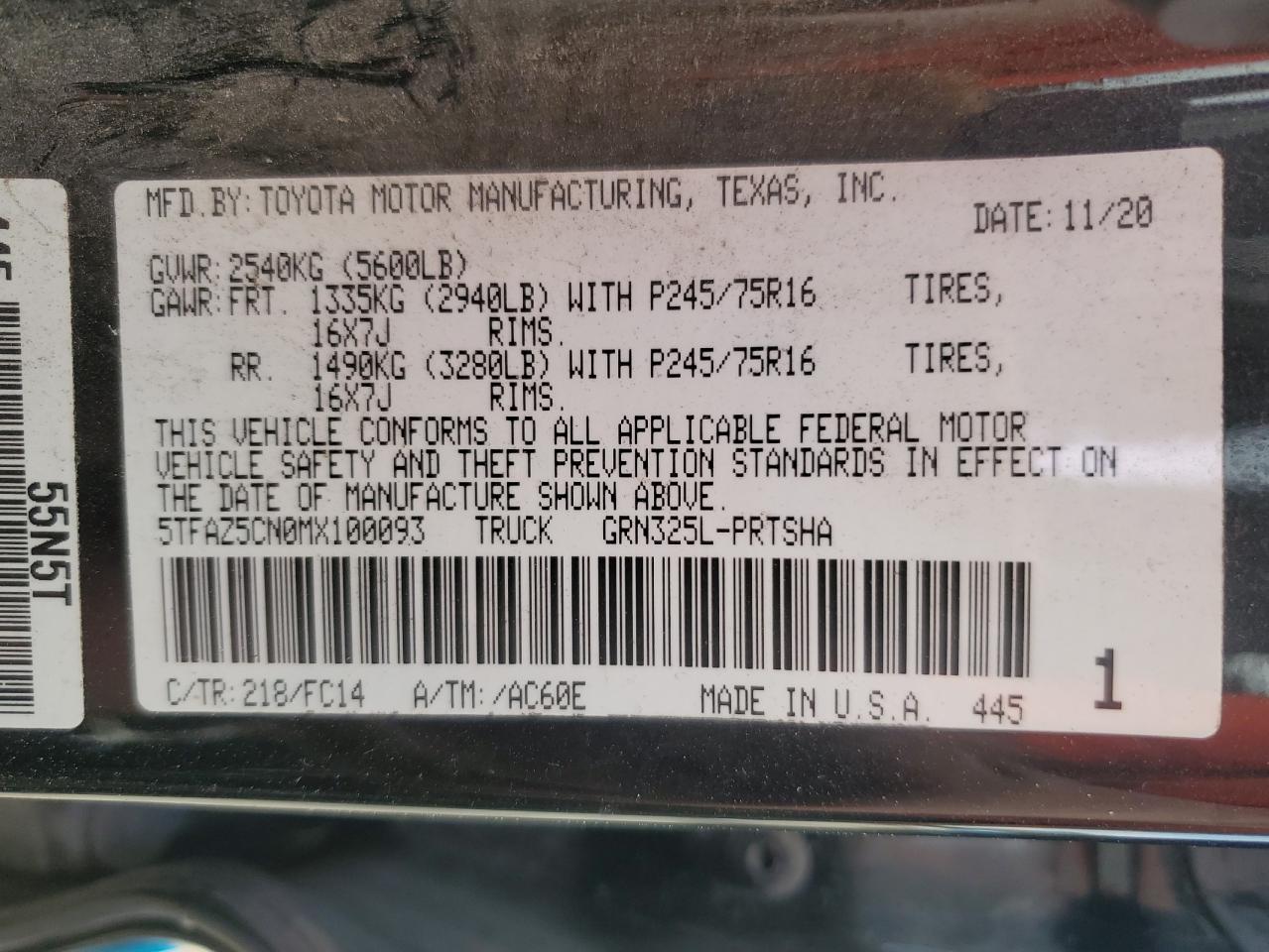 2021 Toyota Tacoma Double Cab VIN: 5TFAZ5CN0MX100093 Lot: 85472585