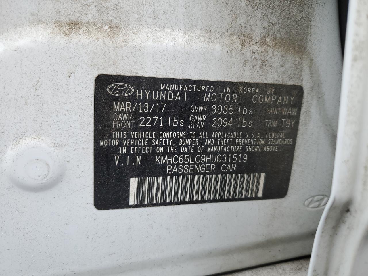 2017 Hyundai Ioniq Blue VIN: KMHC65LC9HU031519 Lot: 86222415