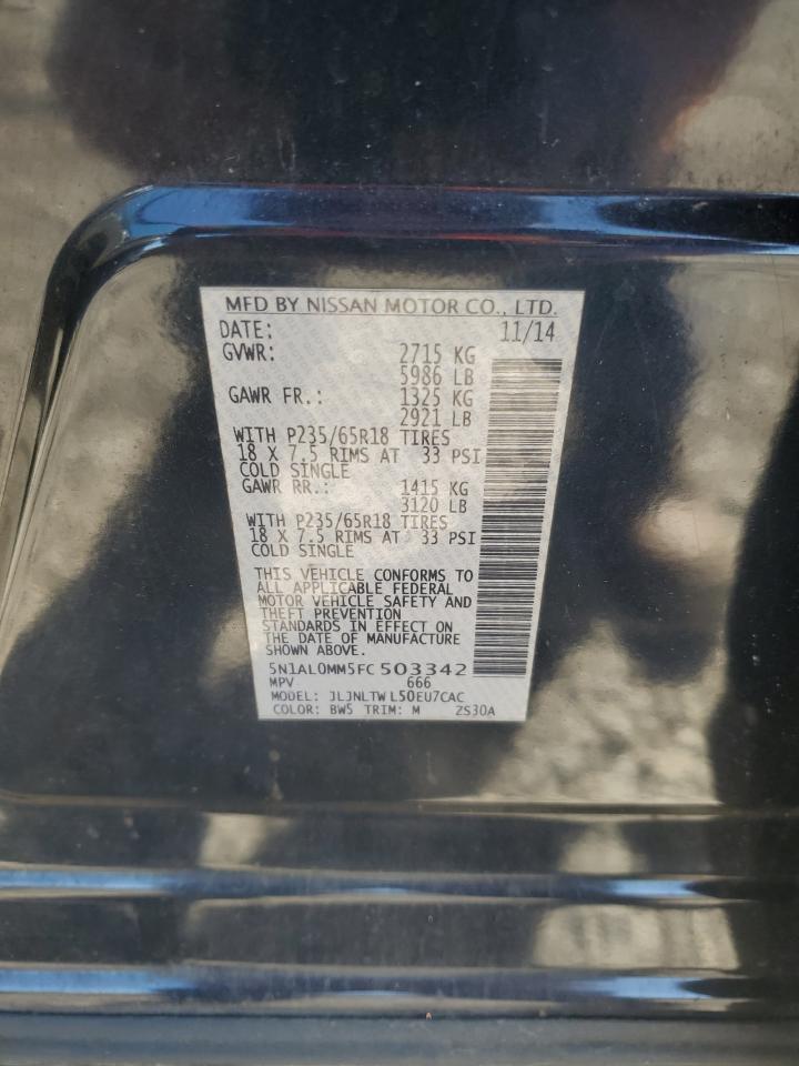 2015 Infiniti Qx60 VIN: 5N1AL0MM5FC503342 Lot: 90458135