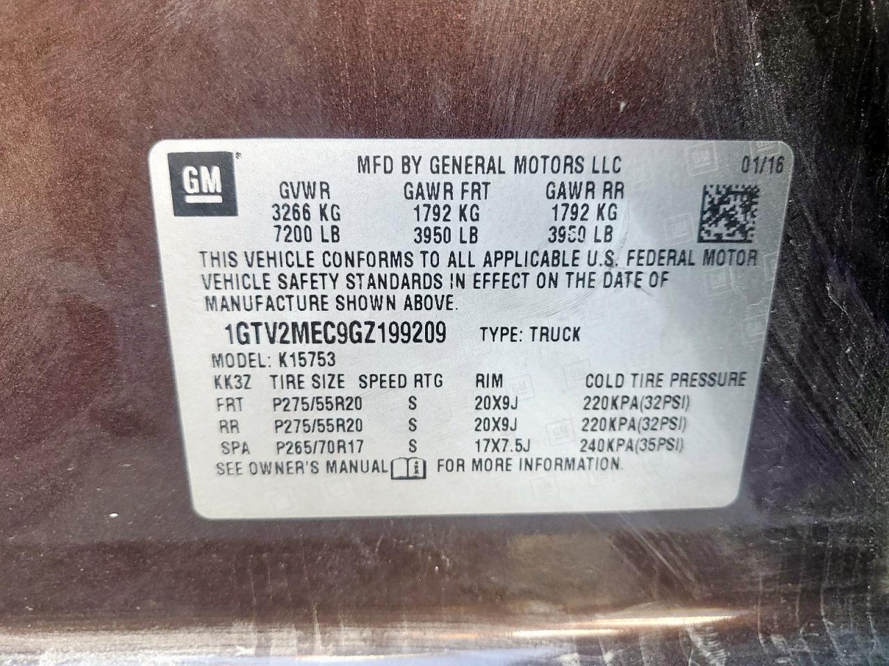 2016 GMC Sierra K1500 Sle VIN: 1GTV2MEC9GZ199209 Lot: 85742175