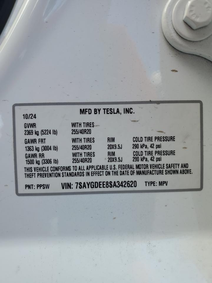 2025 Tesla Model Y VIN: 7SAYGDEE8SA342620 Lot: 82591535