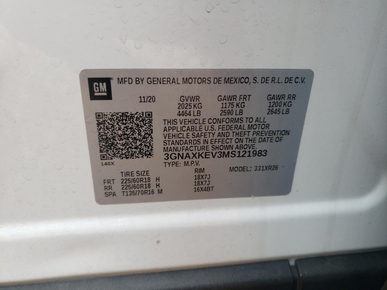 2021 Chevrolet Equinox Lt VIN: 3GNAXKEV3MS121983 Lot: 82281895