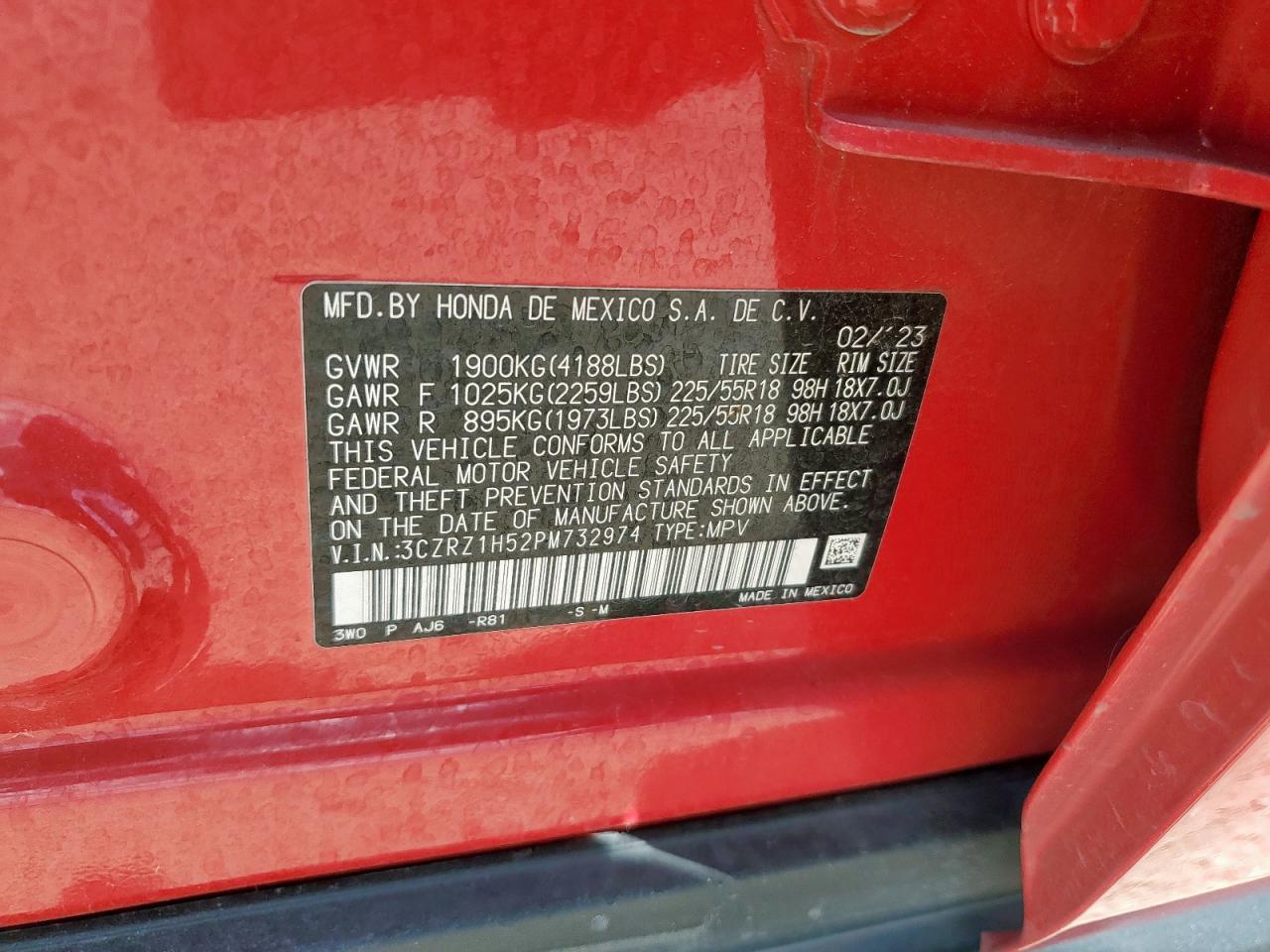 2023 Honda Hr-V Sport VIN: 3CZRZ1H52PM732974 Lot: 85373295