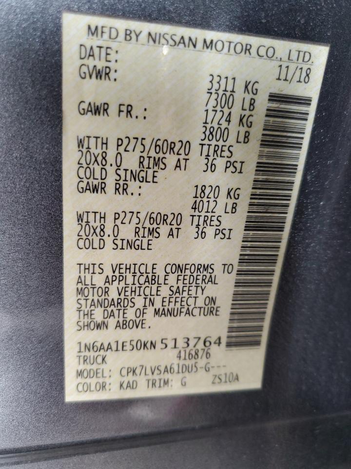 2019 Nissan Titan Sv VIN: 1N6AA1E50KN513764 Lot: 82306175