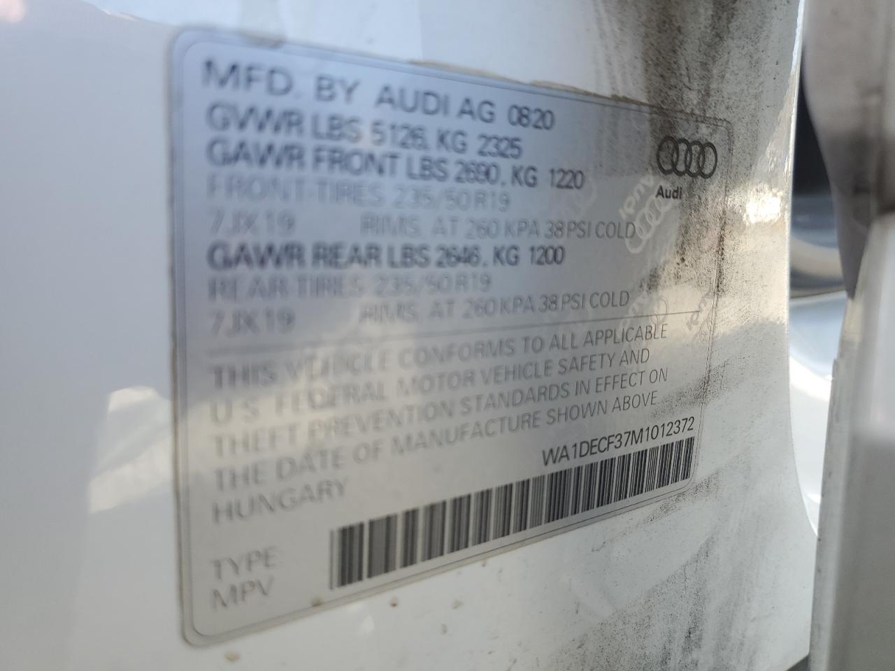 2021 Audi Q3 Premium S Line 45 VIN: WA1DECF37M1012372 Lot: 81766325