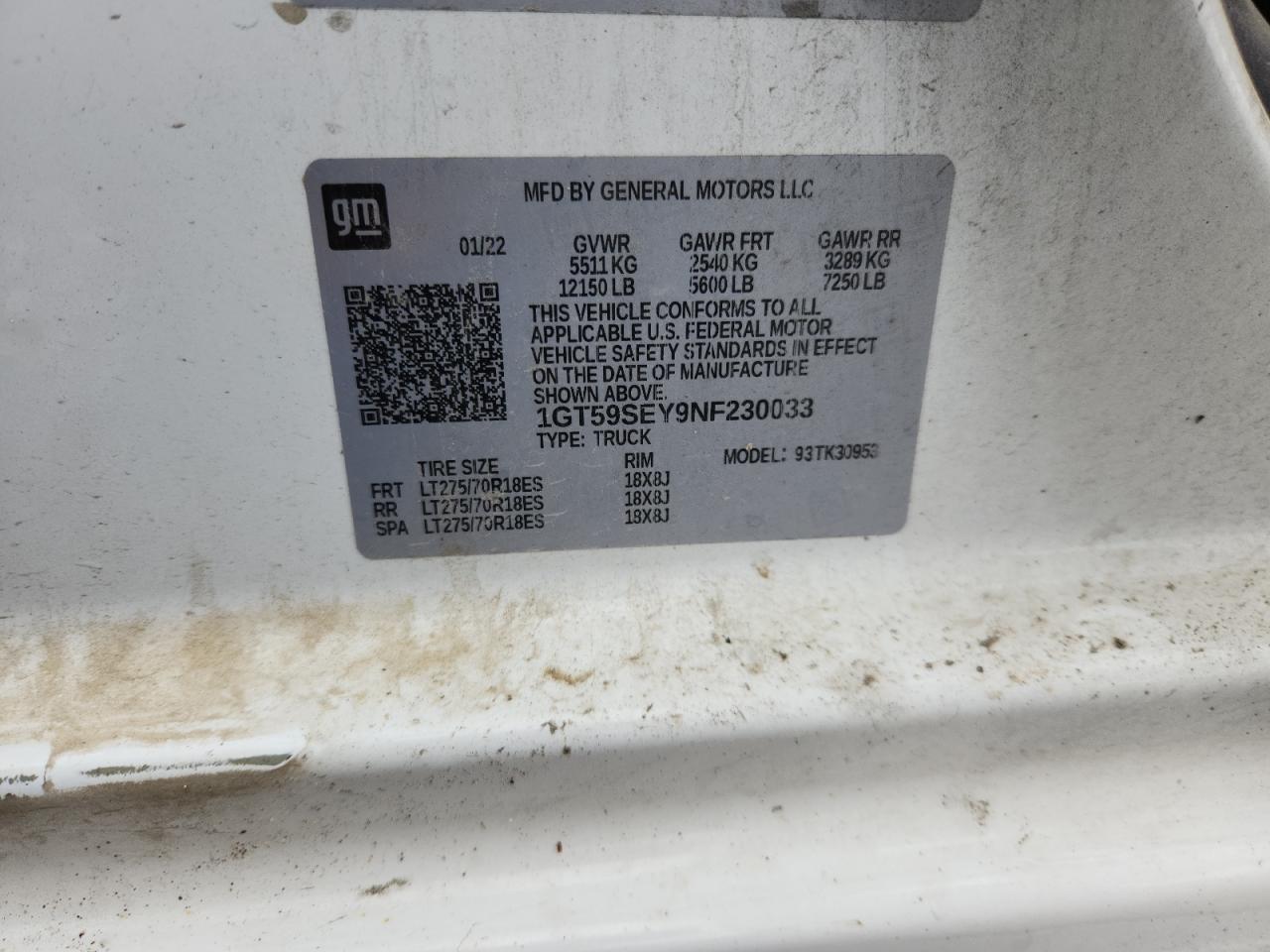 2022 GMC Sierra K3500 VIN: 1GT59SEY9NF230033 Lot: 86075205