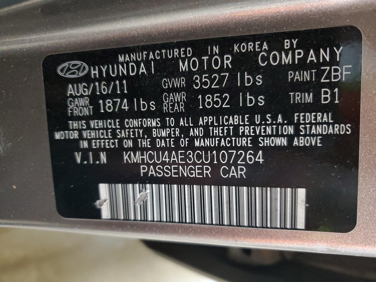 2012 Hyundai Accent Gls VIN: KMHCU4AE3CU107264 Lot: 86469995