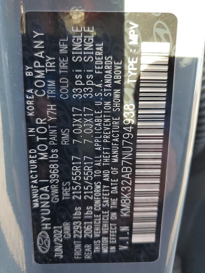 2022 Hyundai Kona Sel VIN: KM8K32AB7NU794938 Lot: 86847985