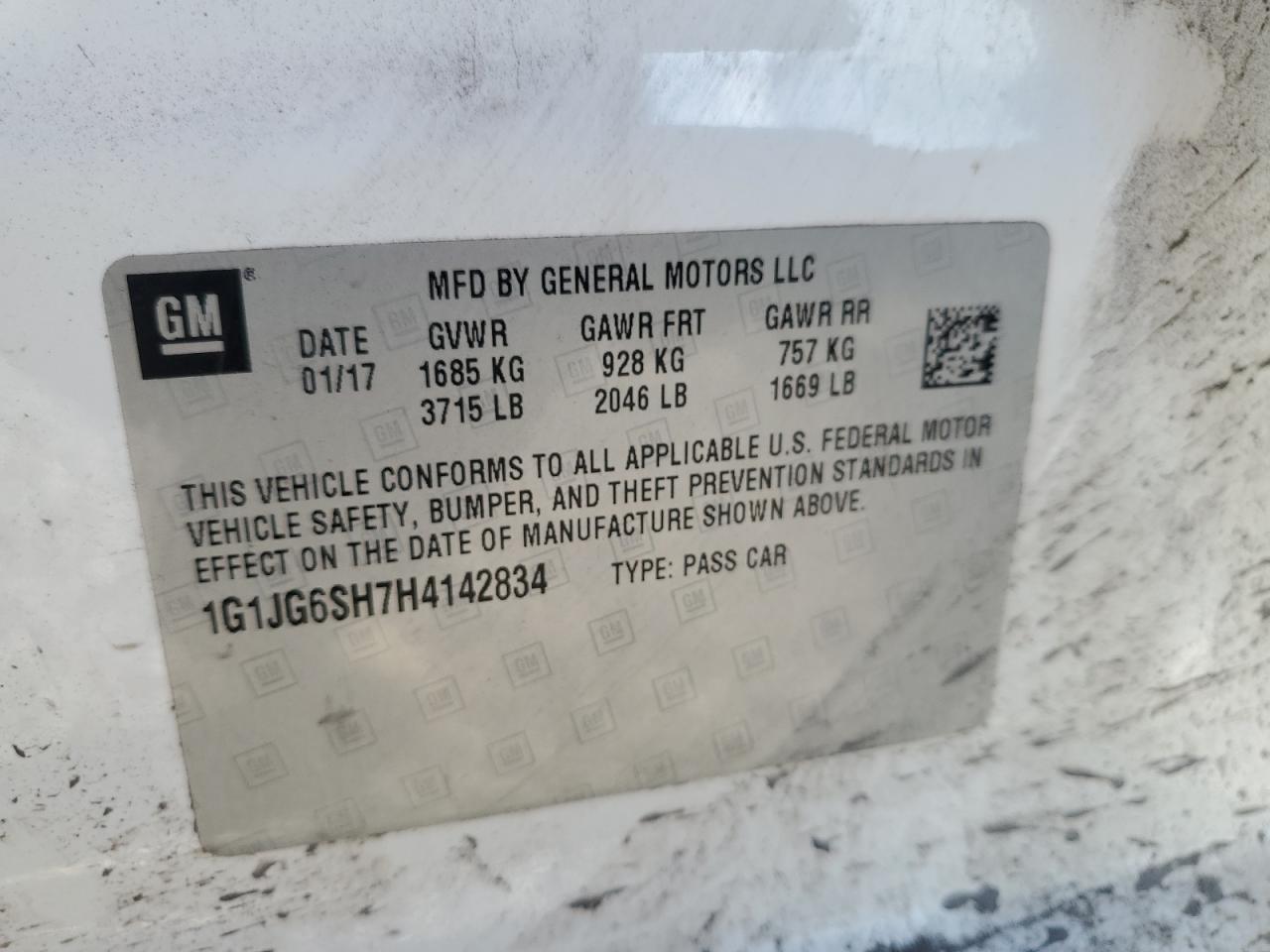 2017 Chevrolet Sonic VIN: 1G1JG6SH7H4142834 Lot: 86302185