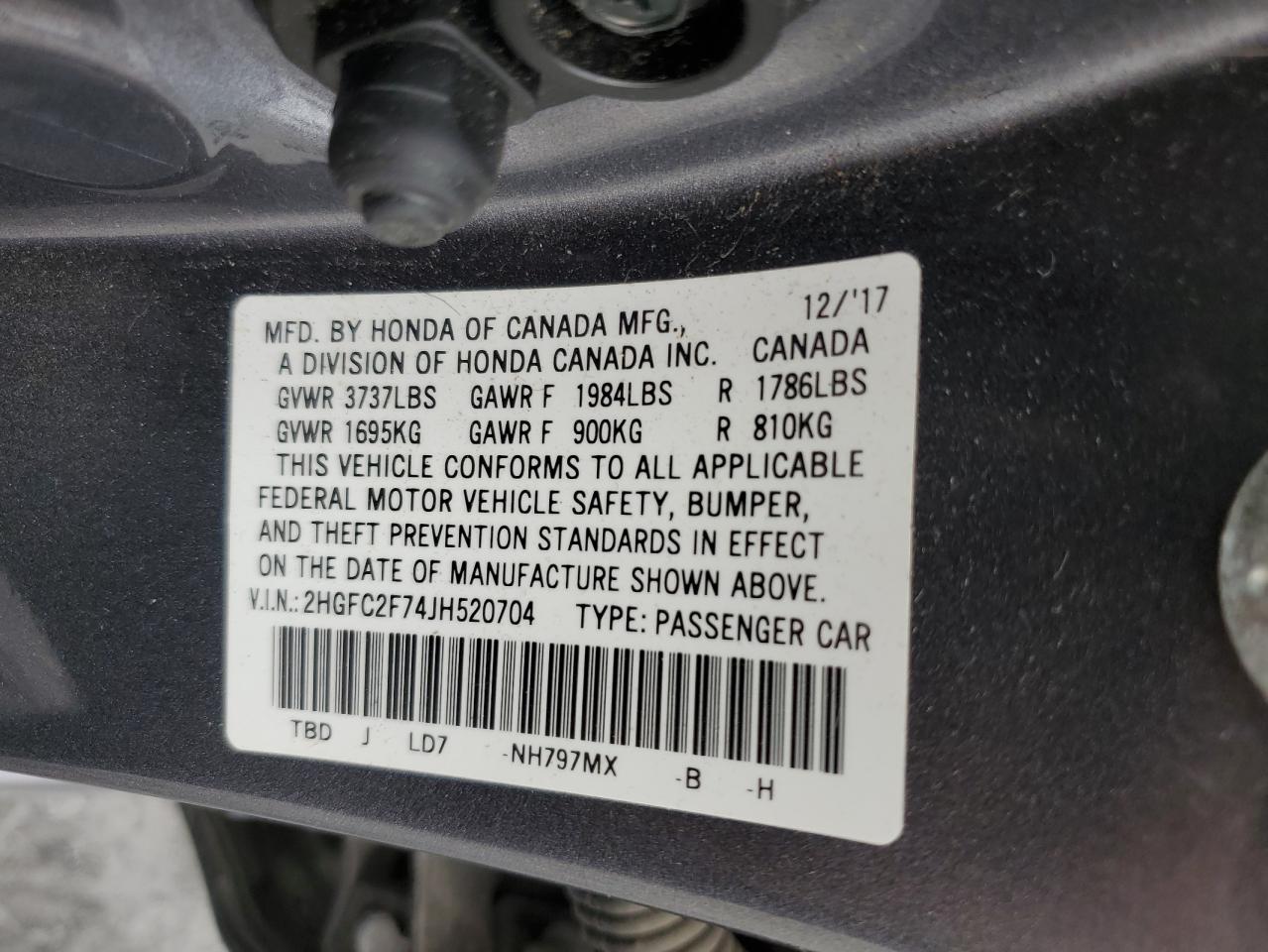 2018 Honda Civic Ex VIN: 2HGFC2F74JH520704 Lot: 82346125