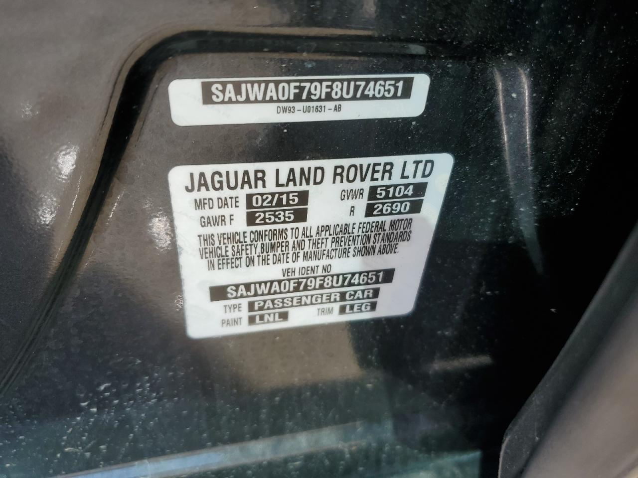 2015 Jaguar Xf 3.0 Sport VIN: SAJWA0F79F8U74651 Lot: 90257075