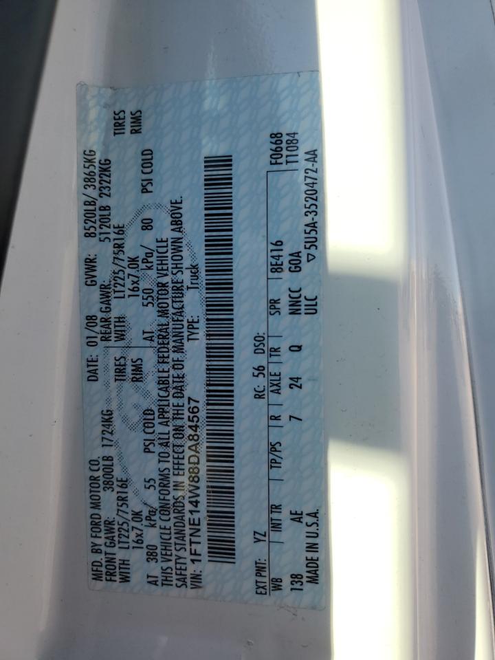 2008 Ford Econoline E150 Van VIN: 1FTNE14W88DA84567 Lot: 84750345