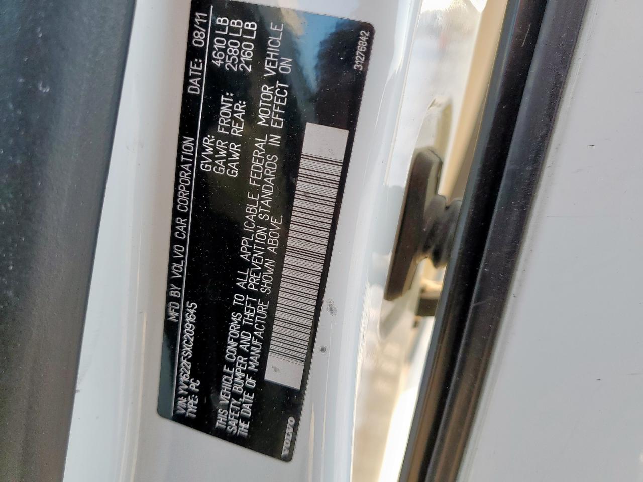 2012 Volvo S60 T5 VIN: YV1622FSXC2091645 Lot: 81928655