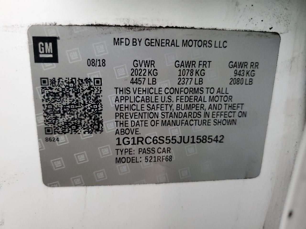 2018 Chevrolet Volt Lt VIN: 1G1RC6S55JU158542 Lot: 85272805