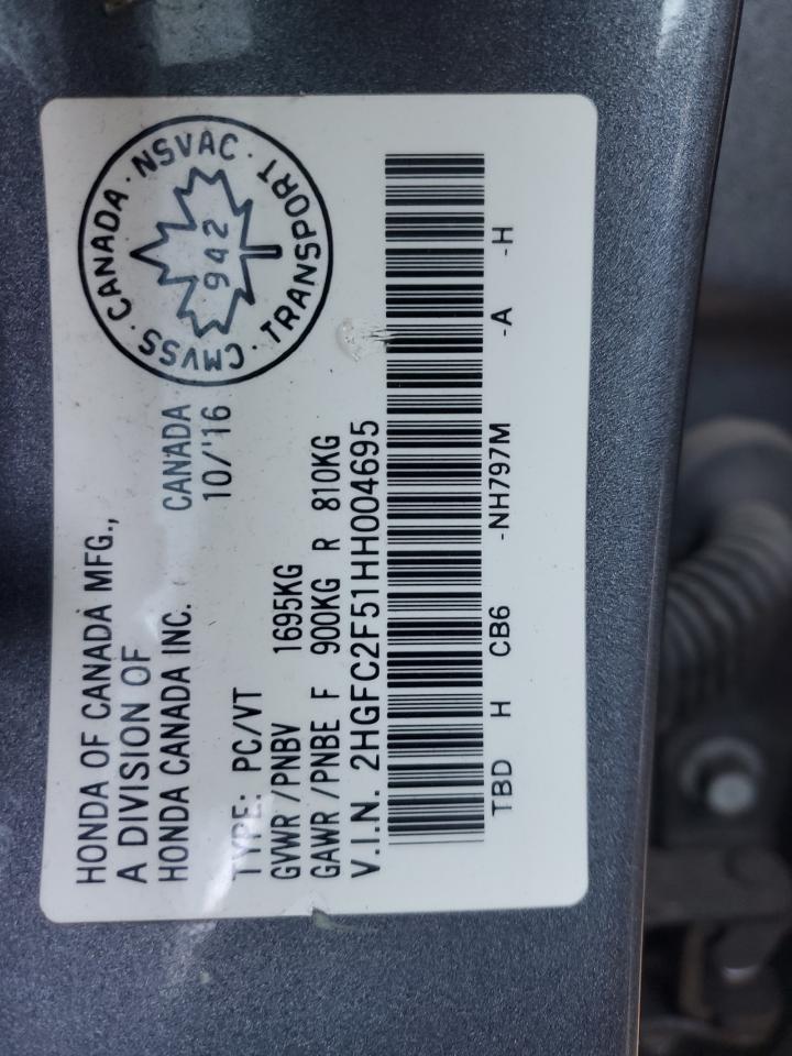 2017 Honda Civic Lx VIN: 2HGFC2F51HH004695 Lot: 81412475