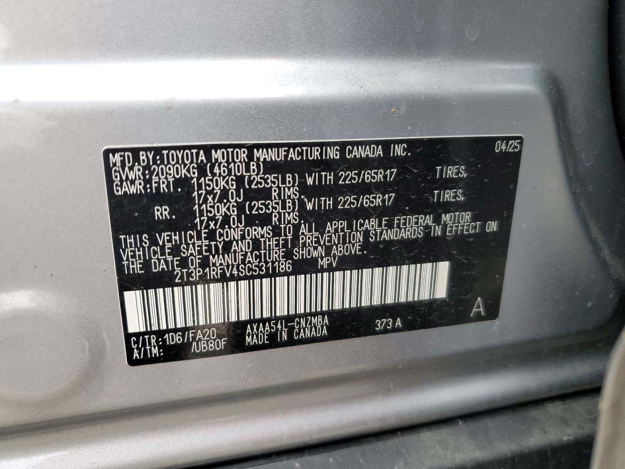 2025 Toyota Rav4 Xle VIN: 2T3P1RFV4SC531186 Lot: 86147245