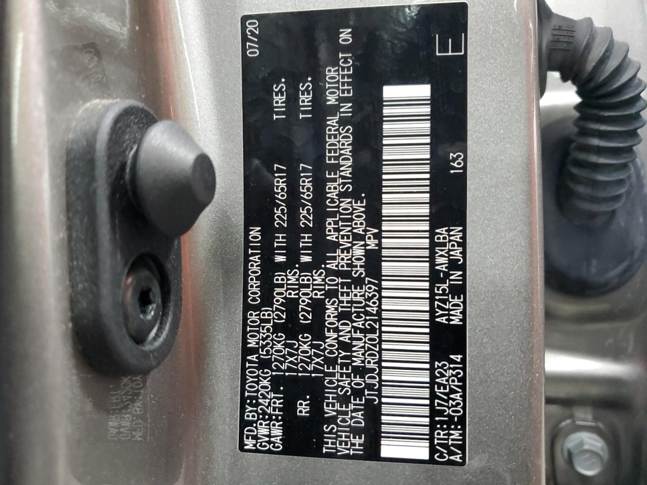 2020 Lexus Nx 300H VIN: JTJDJRDZ0L2146397 Lot: 86325655