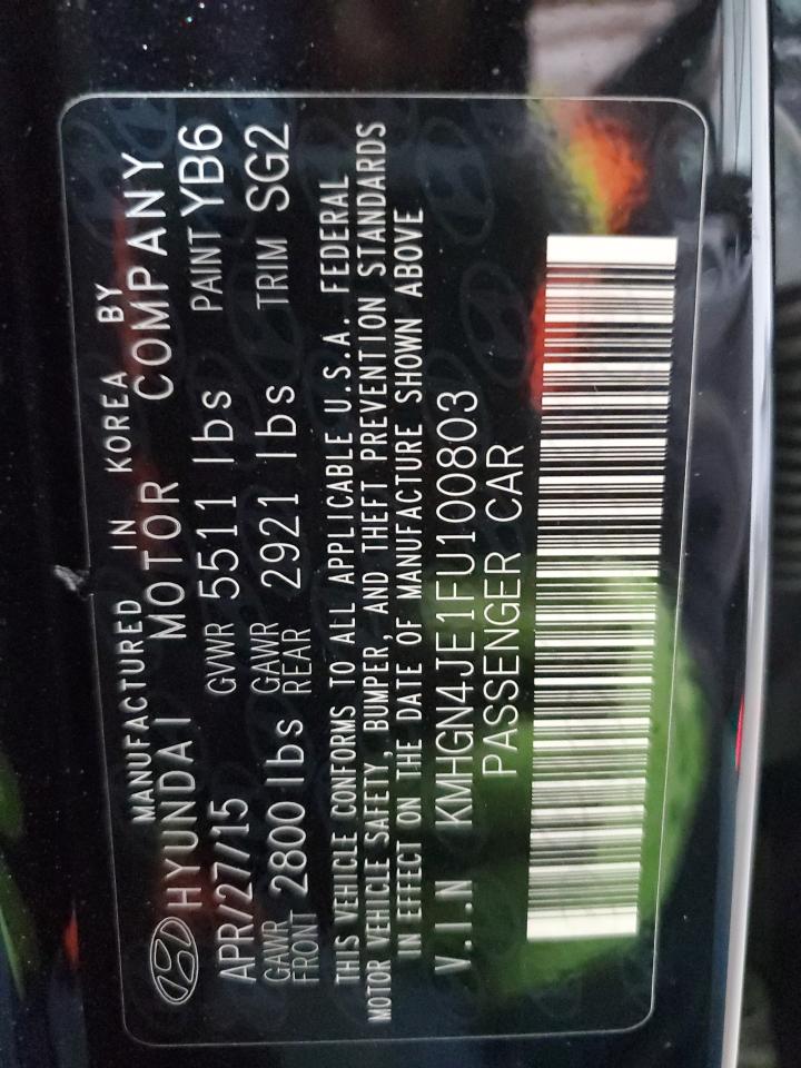 2015 Hyundai Genesis 3.8L VIN: KMHGN4JE1FU100803 Lot: 90247265