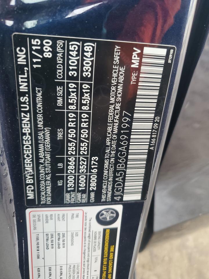 2016 Mercedes-Benz Gle 350 VIN: 4JGDA5JB6GA691997 Lot: 85924015