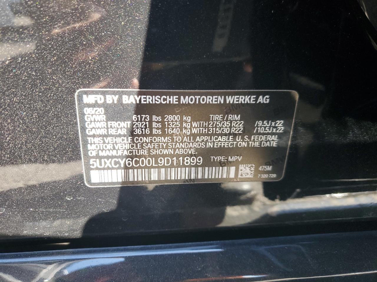 2020 BMW X6 xDrive40I VIN: 5UXCY6C00L9D11899 Lot: 82404955