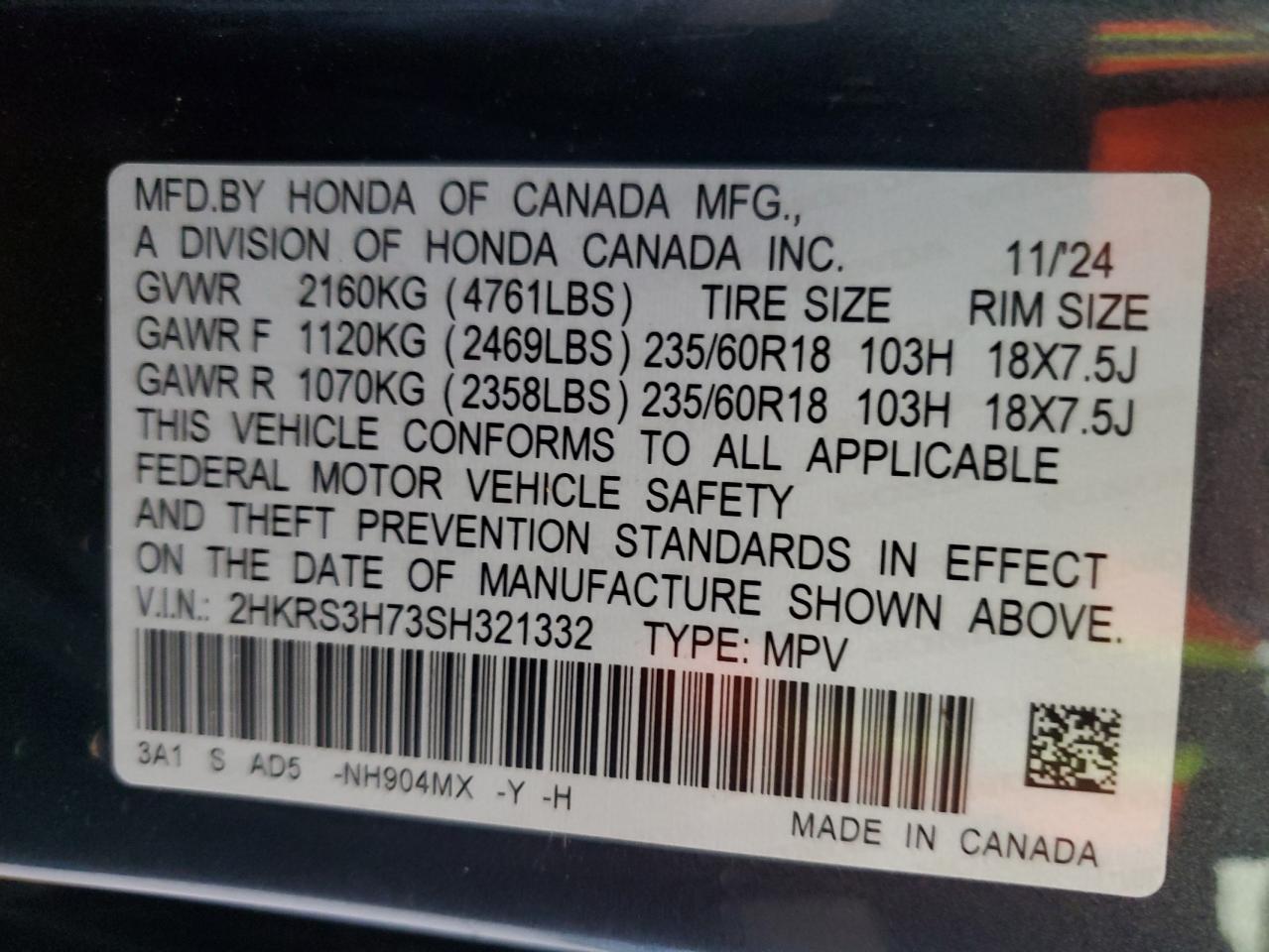 2025 Honda Cr-V Exl VIN: 2HKRS3H73SH321332 Lot: 86554155