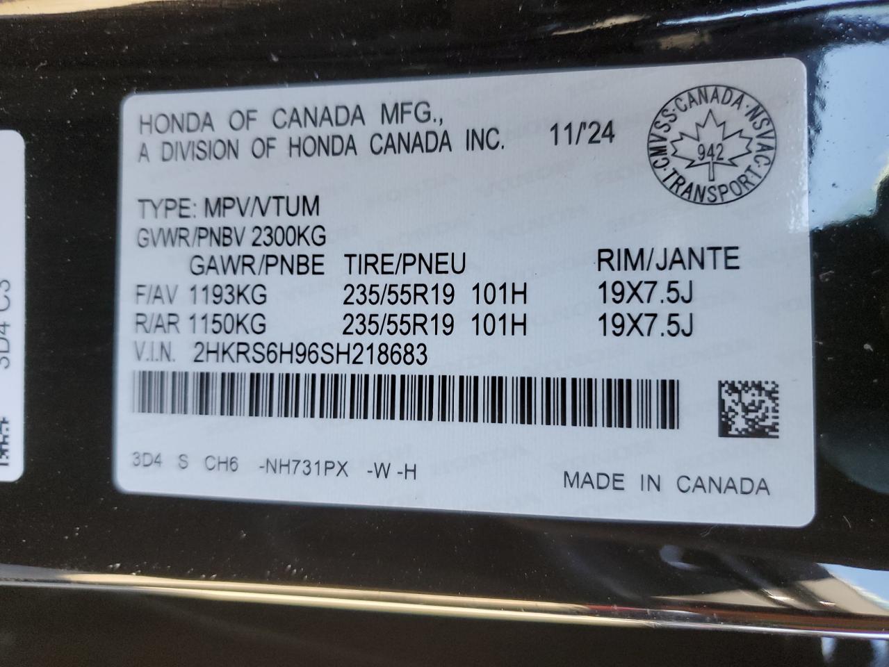 2025 Honda Cr-V Sport Touring VIN: 2HKRS6H96SH218683 Lot: 85834485