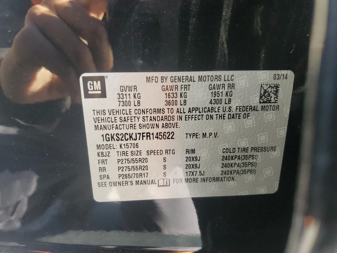 2015 GMC Yukon Denali VIN: 1GKS2CKJ7FR145622 Lot: 90977965